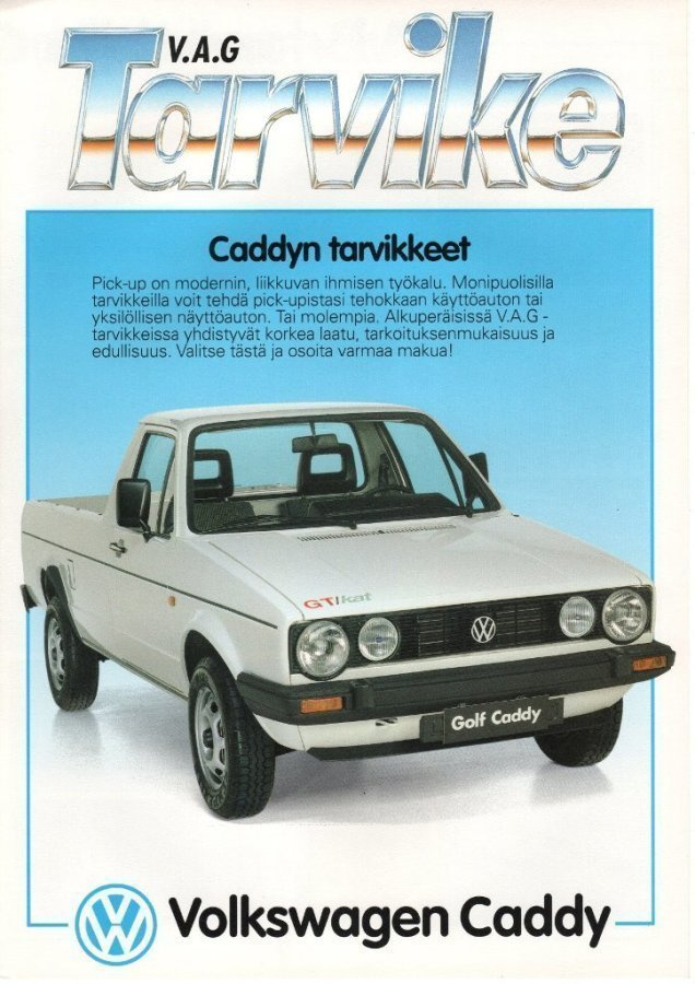 VW Golf Caddy lisävarusteet -esite 80-luvun lopusta