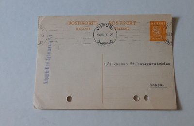 M30 Ehiökirjekortti Viipuri 10.VIII.35