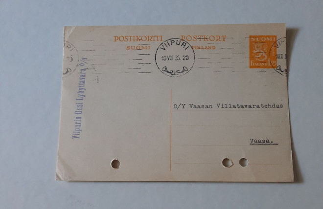 M30 Ehiökirjekortti Viipuri 10.VIII.35