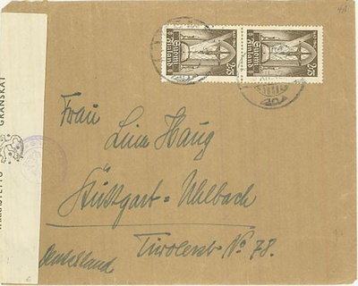 1942 kirjapainotaito 2,75 mk pari kirje Saksaan
