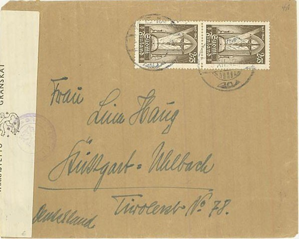 1942 kirjapainotaito 2,75 mk pari kirje Saksaan