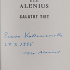 Ele Alenius : Salatut tiet : muistelmat (signeerattu, tek... - pikkukuva 3