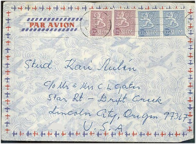 1963 35p ym lentokirje USAhan