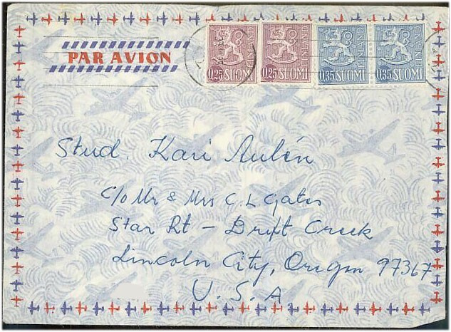 1963 35p ym lentokirje USAhan