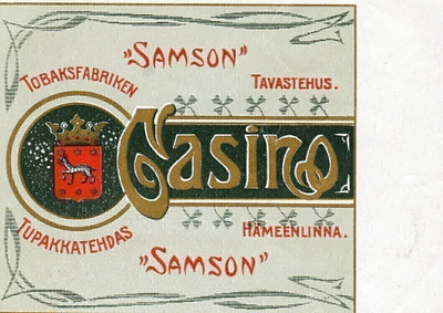 Vanha tupakkaetiketti Samson Casino Hämeenlinna