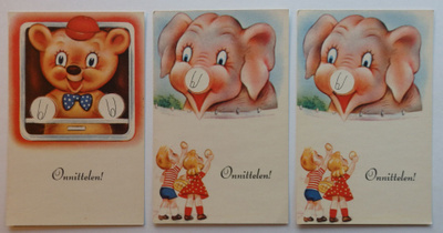 3 kpl Onnittelukortteja, Kuvataide sarja 397/3 1957