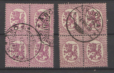 1917 40p lila neliöt TURKU- ja YKSPILA-leimoilla