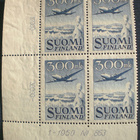 Suomi postimerkit. 300 mk lentokone nelilö v. 1950 - pikkukuva 1
