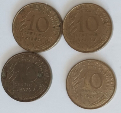 5 kpl Ranska 10 centimes 1967-1981, 4 kuvaa