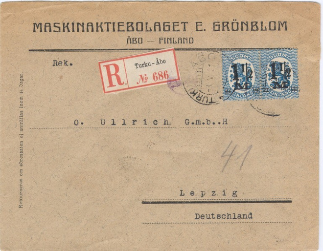 1921 1,5/50 pari R-kirje Saksaan