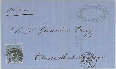 Espanja Mi 74 kirje 1866 kirje