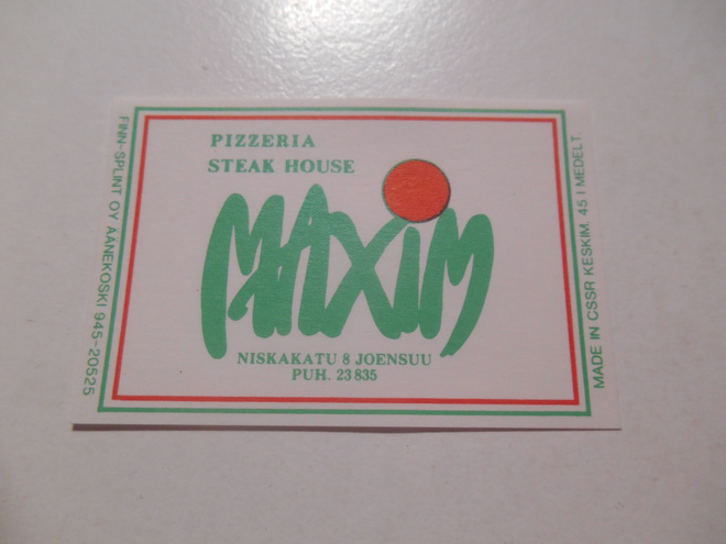 TT Etiketti Pizzeria Maxim Joensuu
