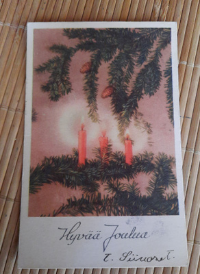 Wanha, kynttilät oksalla, kulkenut ei merkkiä