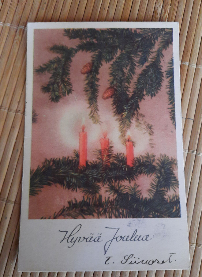 Wanha, kynttilät oksalla, kulkenut ei merkkiä