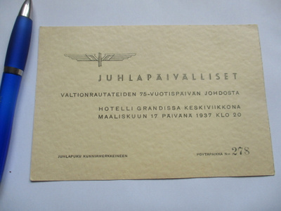 1937 VR 75v päivälliskutsu