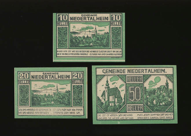 Itävalta Notgeld 10, 20, 50 Heller, Niedertalheim 1920