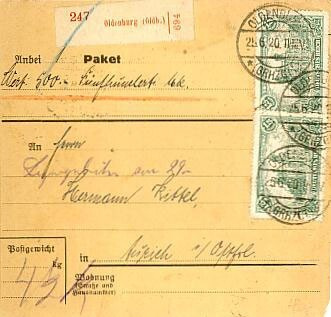 Saksa Mi 113 ym Wert-pakettikortti