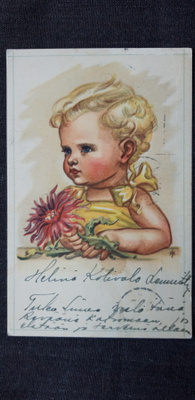 Inga Fagerholm, vanha kuvataide kortti, missä lapsi v. 1949