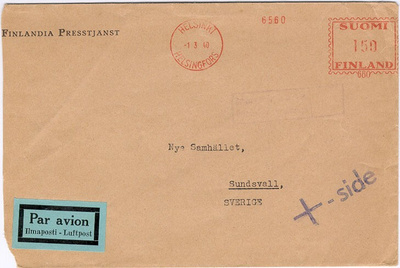 1940 ristiside lentopostissa Ruotsiin