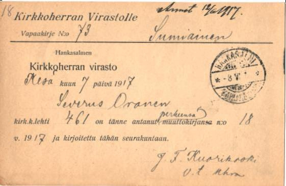 VAPAAKIRJE HANKASALMI-SUMIAINEN