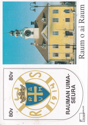 Rauma. Rauman Uimaseura 80v, tarraposti kortti , e257