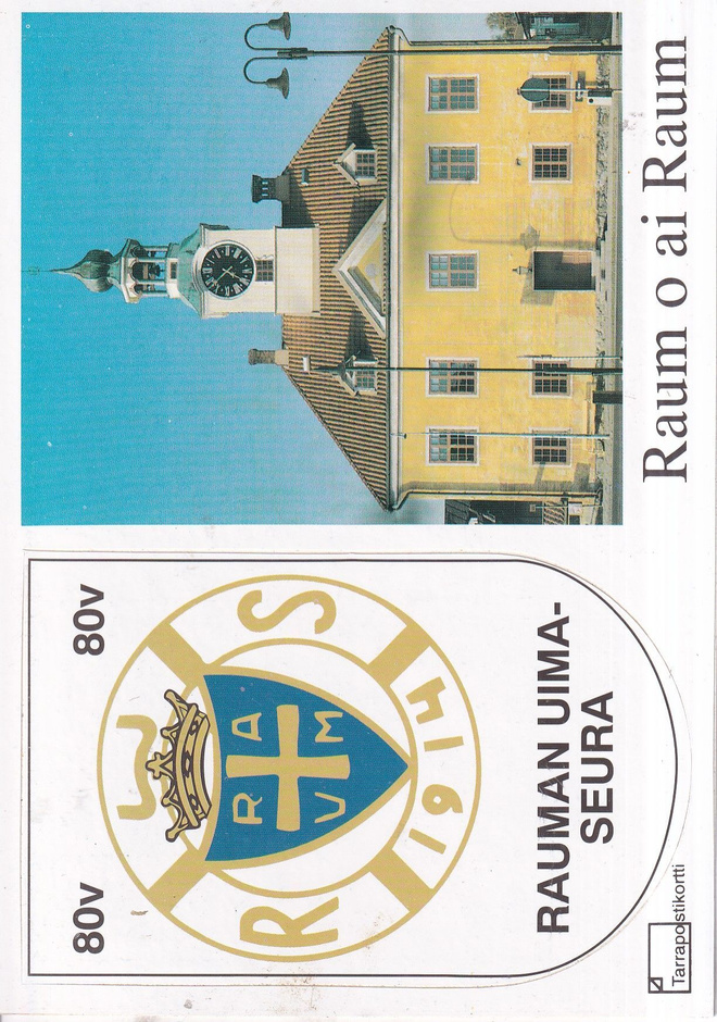 Rauma. Rauman Uimaseura 80v, tarraposti kortti , e257