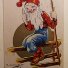 Poika Vesanto: Tonttu istumassa riukuaidalla, p. 1935 - pikkukuva 1
