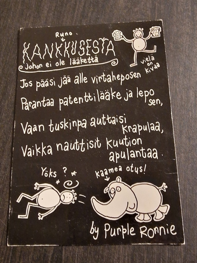 Runo kankkusesta, johon ei ole lääkettä, kulkenut postik.