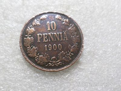 10 penniä 1900 kulkematon tasaisesti patinoitunut.
