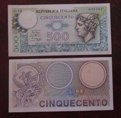 ITALY 500 LIRE 1974 P-94 UNC (K15-S69)