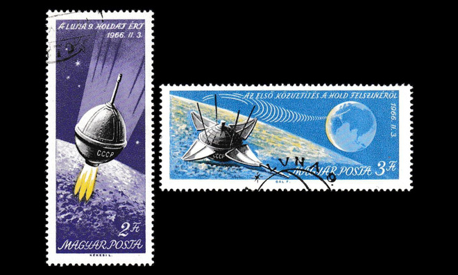 Unkari 2218-9 o Luna 9 luotaimen kuulaskeutuminen (1966)