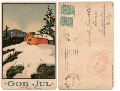 Vanha kortti, Nils Kjellberg, mökki, vuodelta 1918