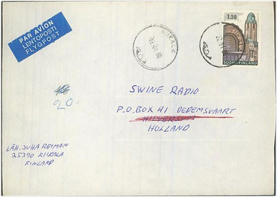 M63 1971 Hgin rautatieasema lentokirje Hollantiin