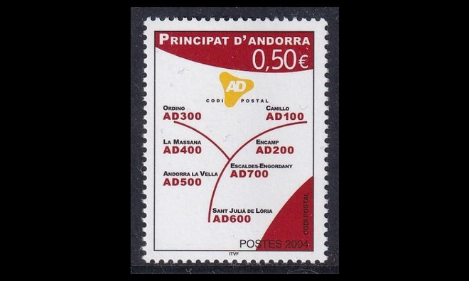 Andorra Fr 622 ** Postinumeroiden käyttöönotto (2004)