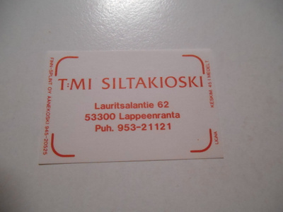 TT Etiketti T:mi Siltakoski Lappeenranta