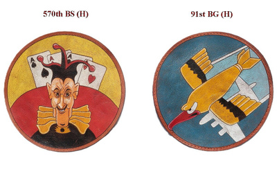 WW2 USAAF A-2 takin laivuemerkki 570th BS & 91st BG B-17 US