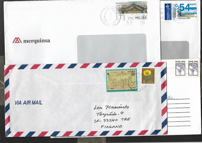 Erä ulkomaisia postilähetyksiä 20kpl
