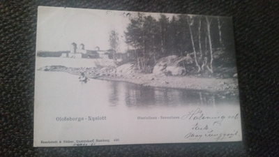 Savonlinna Olavinlinna. Rantamaisema. Wanha kulkenut kortti
