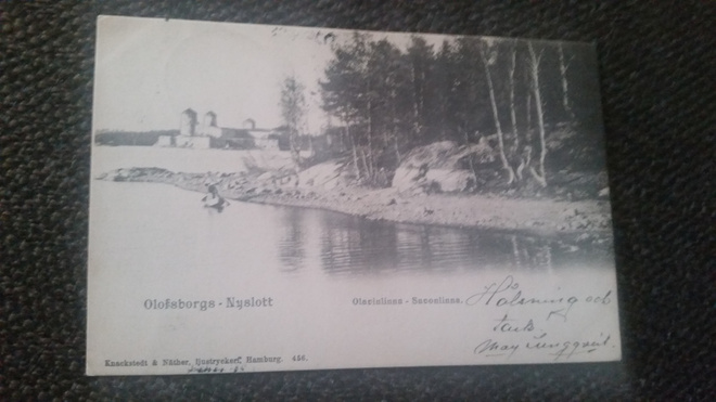 Savonlinna Olavinlinna. Rantamaisema. Wanha kulkenut kortti
