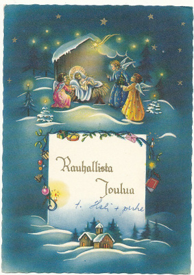 Enkeleitä seimellä -vanhahko kortti