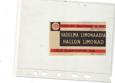 Töölön olutpanimon vadelma limonaadia etiketti