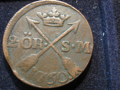 2 öre 1760 SM. Adolf Frederik . Ruotsi-Sweden