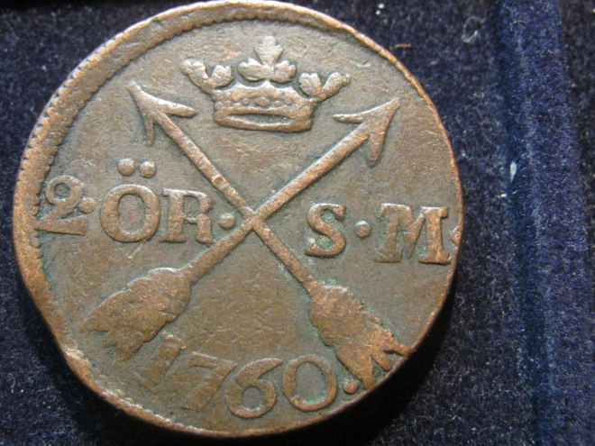 2 öre 1760 SM. Adolf Frederik . Ruotsi-Sweden