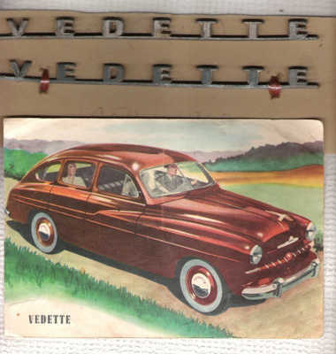 Ford Vedette, kaksi nimilistaa ja kuva.