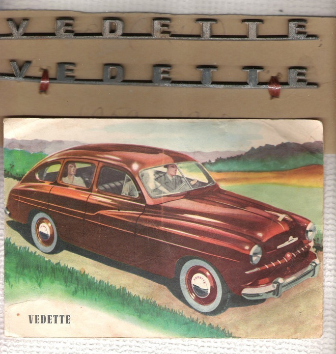 Ford Vedette, kaksi nimilistaa ja kuva.