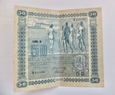 50 mk 1939 Vesileima I HYVÄ Lähes Käyttämätön
