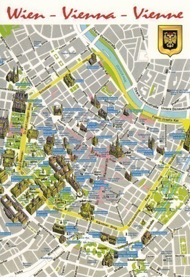 Wien, kartta keskustasta (harmaa pohja)