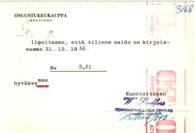 FIRMAKORTTI W LINDFORS  HELSINKI 70
