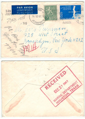 1955 M54 2 (mk) lentolisämaksuna painotuotteella USAhan