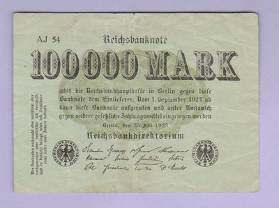 Saksa 100000 Mark Reichsbanknote v.1923 P-91b